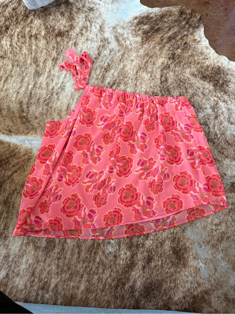 LOFT‎ Pink Floral One Shoulder Top Size L Resort Vacation Summer Blouse